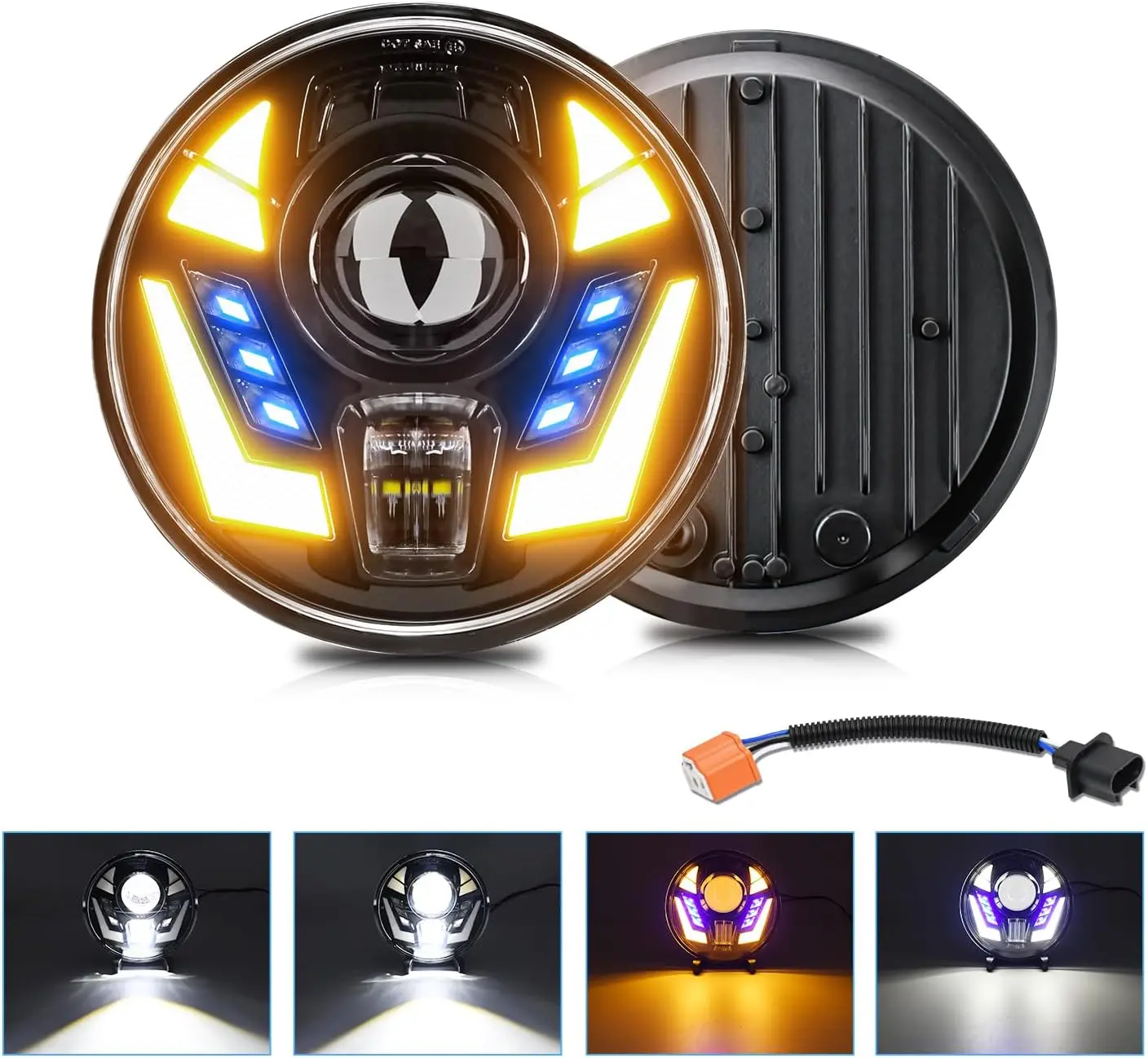7 Inch Round LED Headlight, 220W Hi/Lo Beam DRL Amber Turn Signal Light, 3500K/6000K DOT SAE Approved, DC12-24V Round LED Lamp Compatible with Jeep Wrangler JK TJ LJ, Harley Motorcycle, 1PC