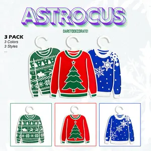 SUQDO Set 3 Ugly Christmas Sweater Ornaments & Decor Fun Holiday Gift Bundle for Friends Christmas & New Year Shelf Sitters Movable Holiday Ornaments Must-Have Festive Gift Secret Santa Exchange Best Christmas Present Decoration