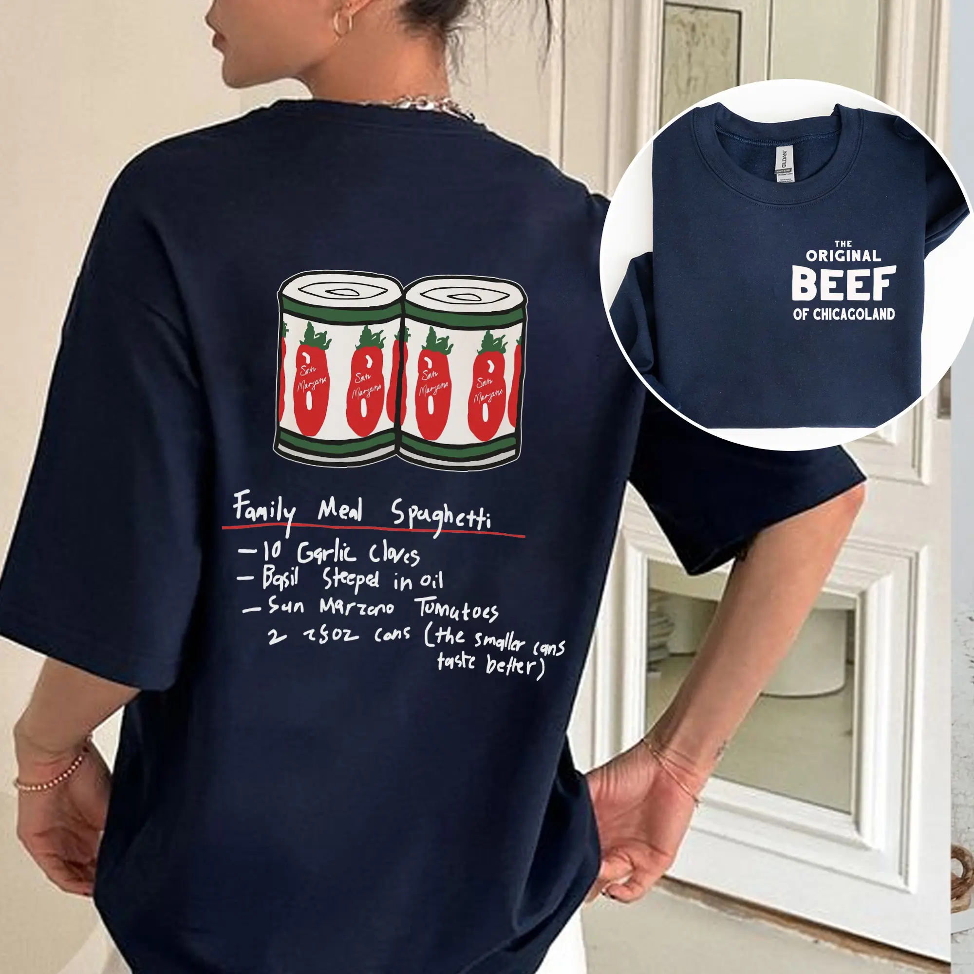 The Bear Spaghetti Recipe 2 Cans Version, The Bear, Carmy Berzatto The Bear Spaghetti Recipe T-Shirt Sweatshirt Hoodie Unisex Casual Menswear