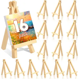 16 Pcs 5 Inch Mini Wood Display Easel A-Shaped Small Wood Easel for Displaying Small Canvases DIY Crafts Photos Gift Home Decoration