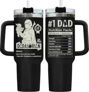 Dadalorian Dad Tumbler 40oz with Handle Lid and Straw, Funny Daddy Galactic Nutrition Facts Gift, Black Stainless Steel Insulated Cup for Men, Space Theme Fathers Day Birthday Present