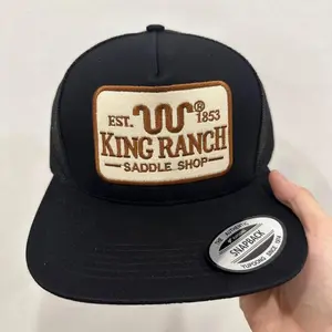 King Ranch Saddle Shop Embroidery Flat Bill Trucker Mesh Snapback Cap, Gift Hat for Everyone