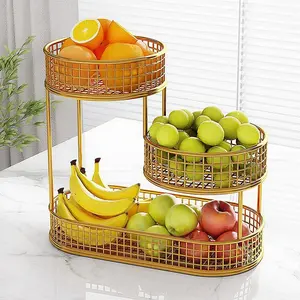 Multi-layer Metal Fruit Basket, Round Snack & Fruit Storage Basket, Fruit & Vegetable Organizer for Home Kitchen Living Room Coffee Table, Food Storage Organizer, Home Organizers