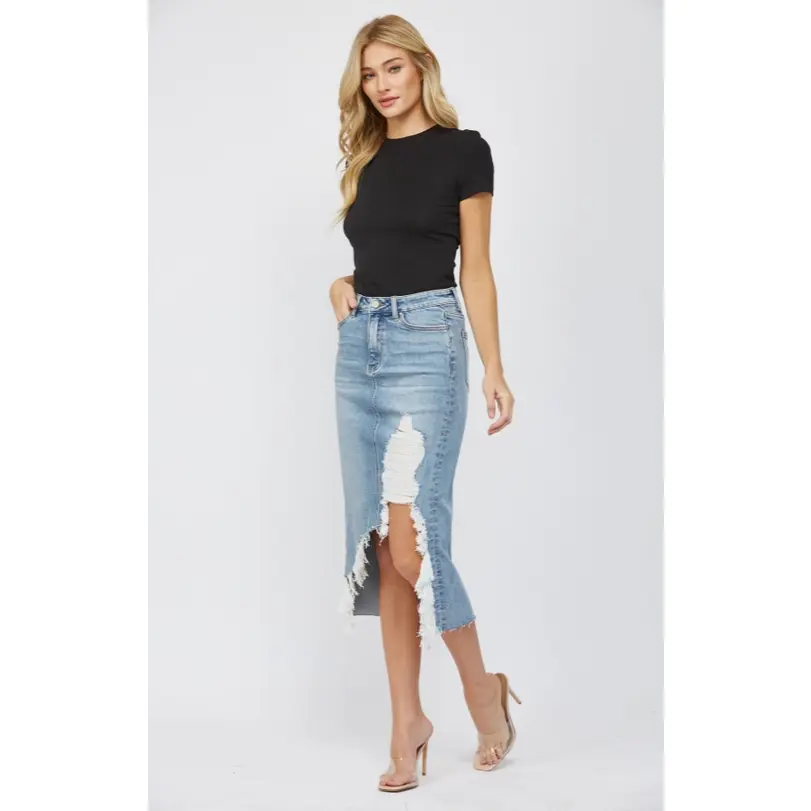 Mica Madrid Distressed Midi Skirt