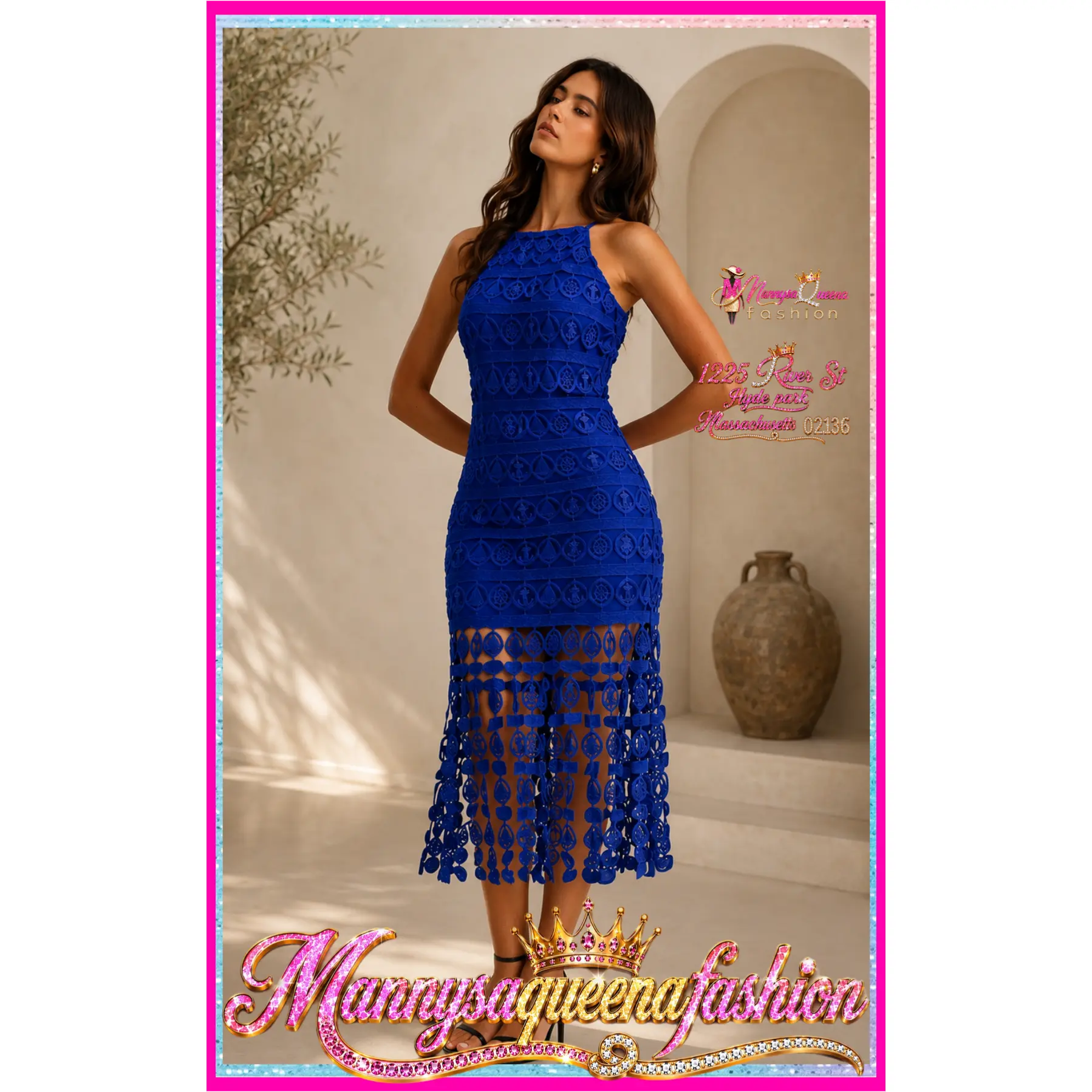 CROCHET MIDI DRESS Blue