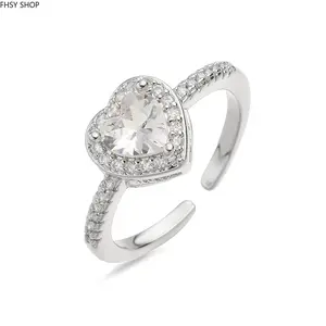 FHSY SHOP Dainty Heart CZ Open Ring with Halo Pave Gold Plated Adjustable Promise Ring for Stacking, Romantic Style & Meaningful Gifts