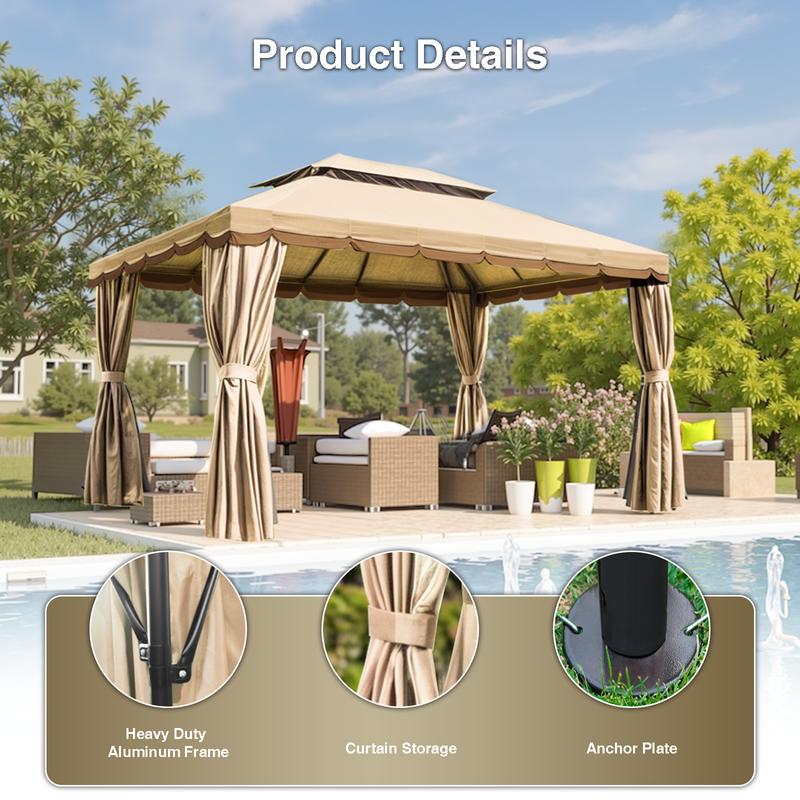 Gaptainer Outdoor Gazebo for Patio,10x13 Gazebo Canopy Tent with Mosquito Netting & Curtains,Party Tent Shelter with Waterproof Sunshade Double Vented Roof for Garden,Deck,Backyard,Lawn