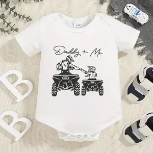 Baby'S Daddy Me Printed Casual Short Sleeve Triangle One-Piece Bodysuit, Toddler and Baby Boy Jumpsuit, for Outdoor