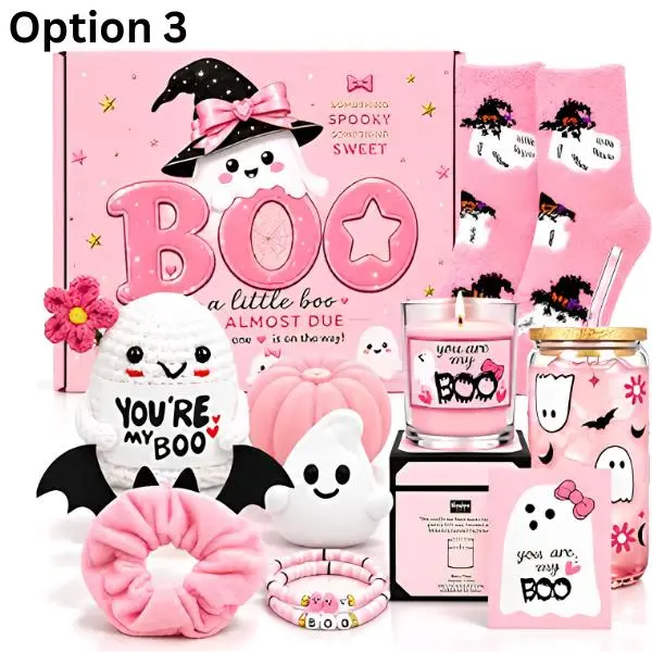 Halloween Boo Gift Basket for Women & Adults, Pink Ghost Basket with MUG, Ghost Charm & Boo Card, Party Decor