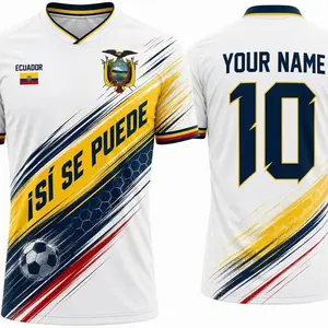 [Custom Name & Number] Ecuador Football Shirt V3, Personalized Jersey, Custom Soccer Top for Ecuador Fans, Men's V Neck Full Print 3D Short Sleeve T-shirt (Made in USA)