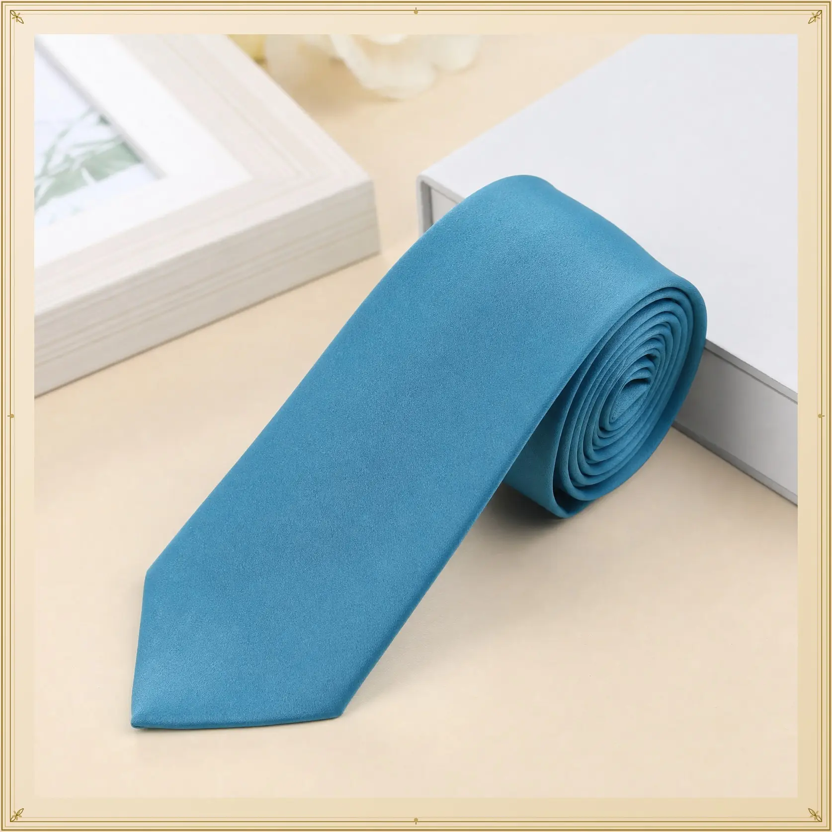 Umo Lorenzo Poly Satin Solid 2.75" Slim Necktie, Elegant Formal Neckties for Men's Business, Wedding Events, The Necktie
