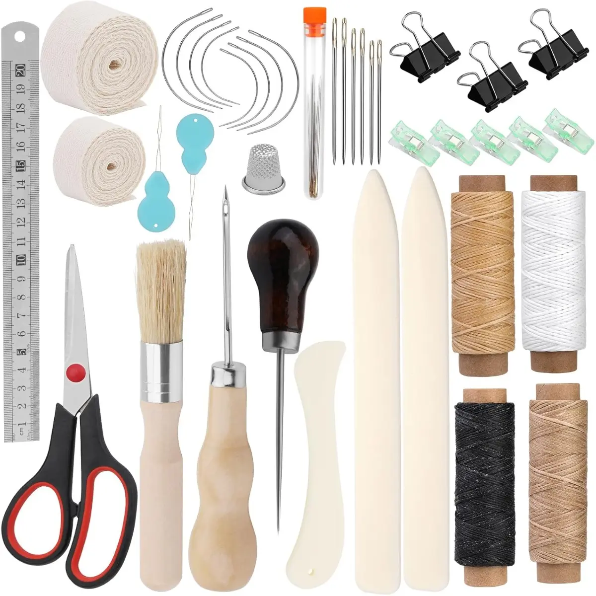 40 pcs book binding tool set, including bone clips, wax threads, cones and other accessory tools, used for DIY handmade books or book repair, sewing, scrapbooking, card making, DIY production projects