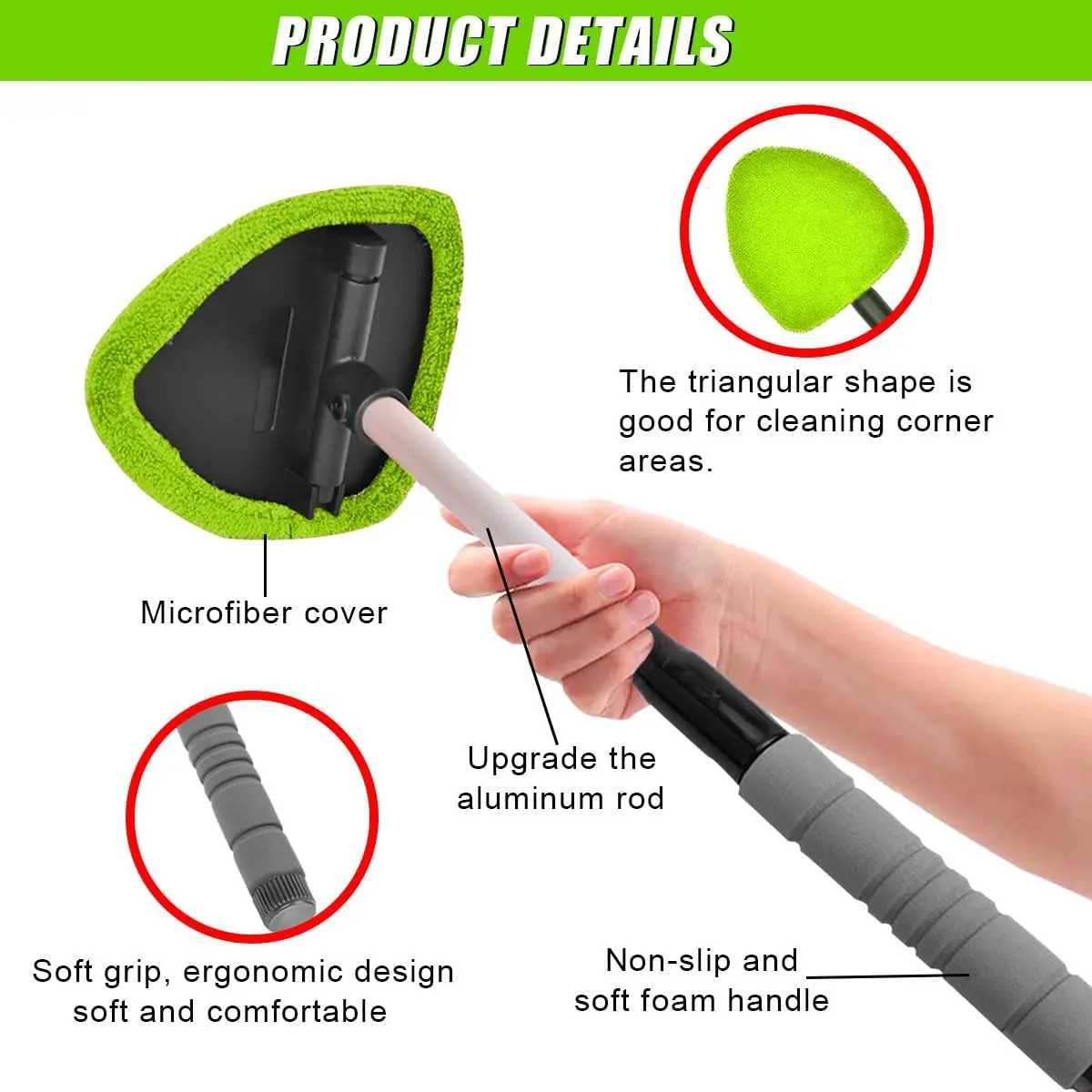 Windshield cleaner aluminum rod foam handle and microfiber head
