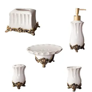 Bathroom Accessories Set, Bathroom Essentials Accessories, 1 Box Including Soap Dispenser, Toothbrush Holder, Soap Dish, Toilet Brush Holder, Countertop Organizer, Home Supplies