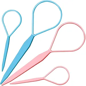4 count Pony Hair Tail Tools, 2 Pairs Hair Loop Styling Tool Hair Flipper Pull Through Tool,  Braiding Hair Tool Hair Accessories for Women Girls, Loop Hair Tool, Light Blue/Light