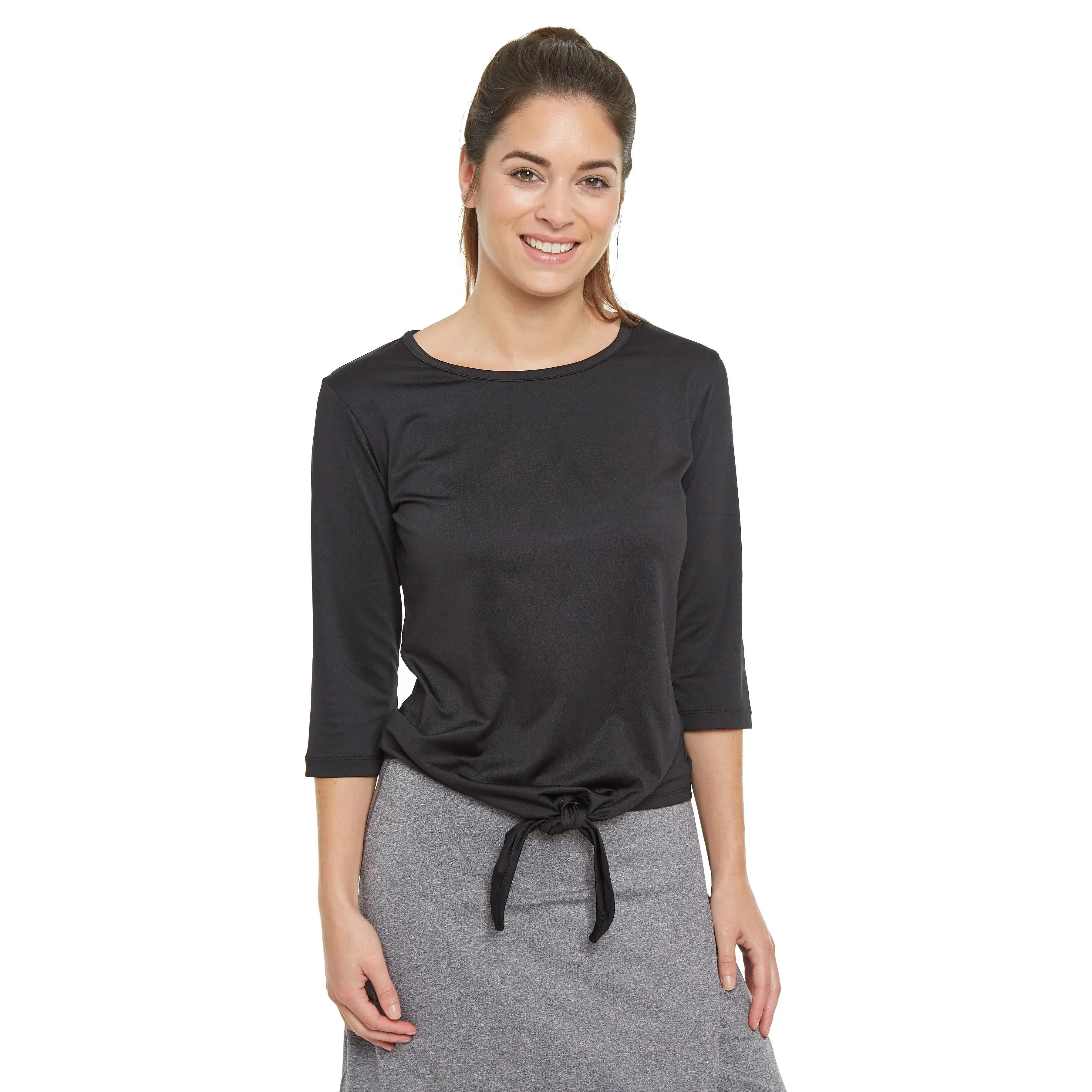Tie Front Active Tee - Black (final-sale)