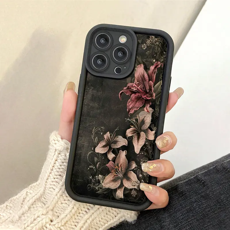 Cute Protective Fashion Lily Pattern Floral Tpu Anti-Drop Protection Phone Case for iPhone 17/17 Pro/17 Pro Max, Soft Cover for iPhone 11/12/13/14 Pro Max/15 Pro/16 Plus/16, Flower