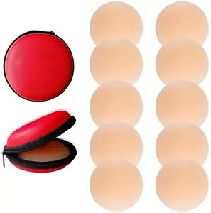 Silicone Nipple Covers 5 Pairs Women's Reusable Adhesive Invisible Pasties Nippleless Covers Round-shaped with Red Storage Case Bras Womenswear