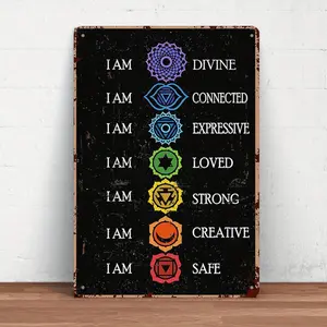 1pc Chakra Affirmation Metal Sign - Rustic Vintage Style, Whimsigoth Aesthetic, Cottagecore Yoga Gift, Wicca Dark Art Display - Durable Metal for Home & Garden Decor - Ideal Gift for Yoga Enthusiasts & Wiccans, Yoga Lovers