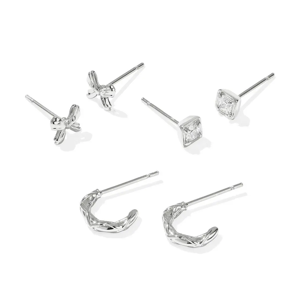 Kendra Scott Belle Cubic Zirconia Stud Earring Set 3pc - Silver/White