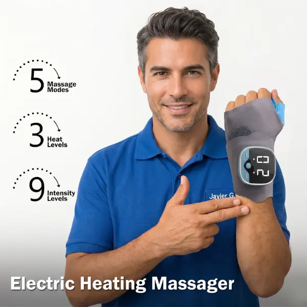 Sooradiant Electric  EMS Pulse Hand Massager with Heat, Hands-Free Wrist Wrap Design, Lightweight Portable Massager for Daily Use & Sports, Universal Fit for Left & Right Wrist, Father's Day Gift