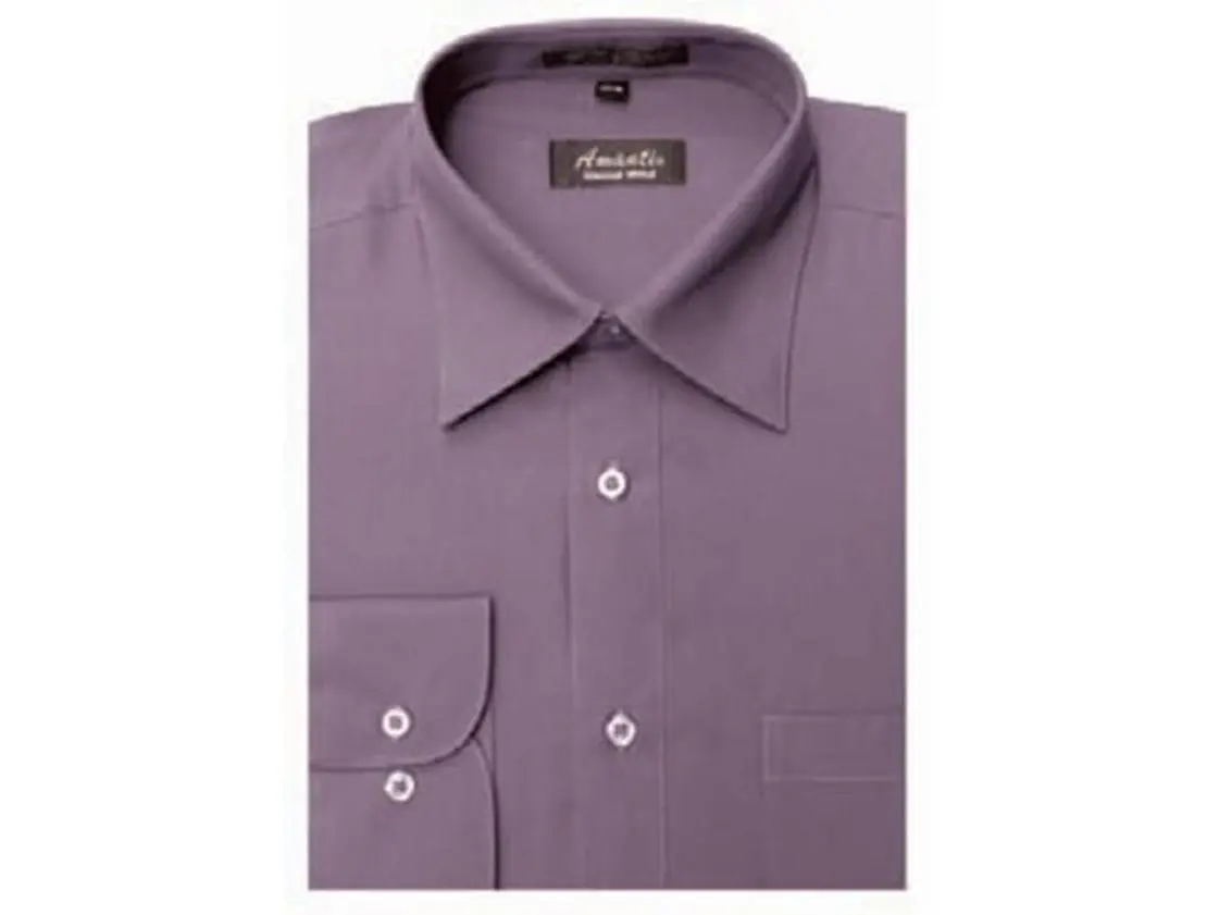 Men's Classic Point Collar Dress Shirt, Wrinkle-Free Cotton Polyester Blend Top with Pocket, Solid Violet, Tops, Menswear, Plain, Dress Wear, Pointed Neck, Cotton Blend, Front Breastpocket, Business Casual Men's Dress Shirts