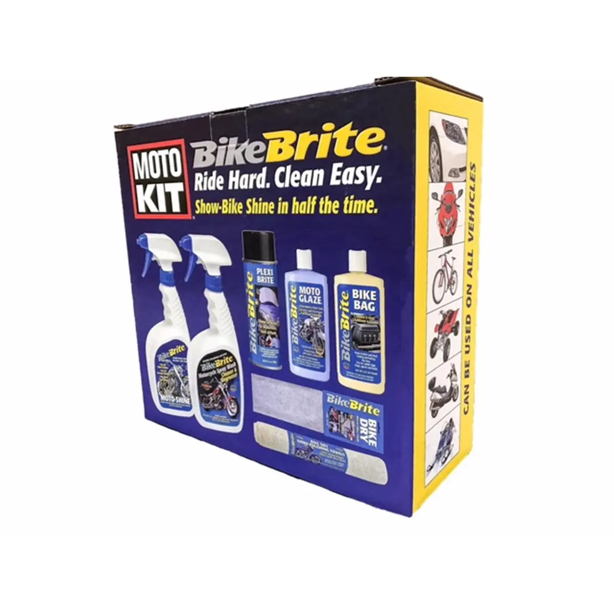 Bike Brite MC10000 7-Piece Motorcycle & Car Detailing Kit - DIY Car Care Supplies with Vinyl Conditioner, Leather Conditioner, Shine Booster, Microfiber Towel, Bike Bag, Moto Glaze, Ideal for Holiday Gifts, Diy Kit, Pre-Packaged