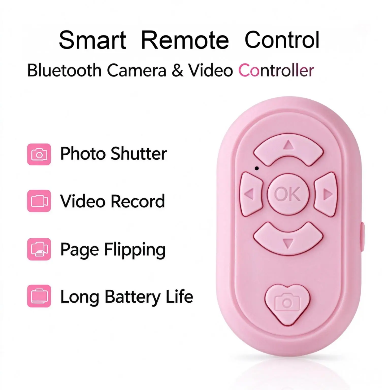 Rechargeable Bluetooth Smartphone Remote Control Video Playback, Scrolling, Live Stream Likes, Teleprompter Compatible Multifunctional Mobile Accessory Selfie Cellphone familyfun Black