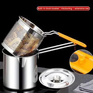 Stainless Steel Straight Deep Fryer with Filter Rack, Lid, and Tongs, Suitable for Various Stovetops, Can Be Used for Frying Potato Chips, French Fries, Fish, and Chicken, Suitable for Home Use, Parties, Camping, Camping Trips, Restaurants, and RVs