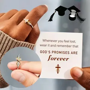 Orphic Class of 2026 Graduation Adjustable Open Infinity Cross Shiny Zircon Ring Two Tone Stainless Steel for Her Daughter Granddaughter Best Friend Women Senior High College 5th 8th Grade Jewelry