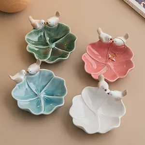 Ceramic Bird Jewelry Tray, Lotus Base Design, Multi-Functional Storage Box, Home Party Decoration for Stylish Organization