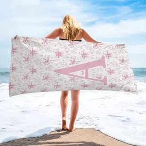Custom Monogram Pink Bow Floral Beach Lounge Chair Towel Cover, Quick Dry Sandproof Pool Chair Towel, Soft Breathable Durable, Perfect for Outdoor Sunbathing, Patio, Garden, Swimming Pool & Backyard, Chic Pastel Style