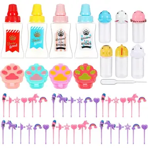 50 count  Bento Box Accessories Including  Picks Mini Condiment Bottles Ketchup Squeeze Bottles, Mini Soy Sauce Container with Funnel for  School Bento Camping Office Accessories(Unicorn)