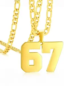 67 Number Pendant Necklace, Lucky Number Trend, Street Minimalist Stainless Steel Chain, Unisex Fashion Jewelry, Fashionable Jewelry