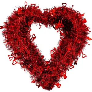 2PCS Valentine's Day front door heart wreath, colorful ribbon wreath hanging decorations for wall ornaments - 11.81 inches, Valentine's Day outdoor decorations, Mother's Day, birthday party decorations