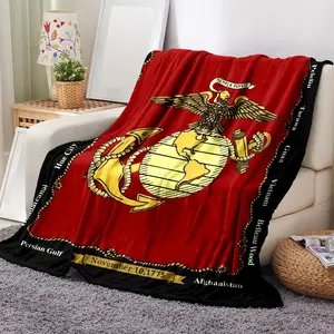 USMC Marine Corps Emblem Flannel Blanket US Military Semper Fi Soft Cozy Fleece Throw for Couch Sofa Bed Veteran Gift Patriotic Home Decor American Hero Snuggly Nap Quilt Marine Corps Birthday Gift All Season Warmth Lightweight Travel Cover