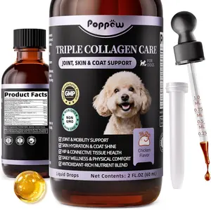 POPPAW Collagen for Dogs - 12-in-1 Liquid Collagen for Skin & Coat Support, Hip & Joint with Types I, II & III Drops, Hyaluronic Acid, Green-Lipped Mussel - Chicken Flavor, 2 FL Oz