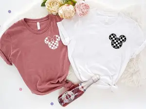 Retro Vacation Shirts,Checkered Mickey or Minnie Matching Couple Tee, Disneyworld Trip Family Group Tshirt, Disneyland Gift for Him Her