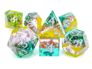 Nature's Bliss Sharp Edge Resin DnD Dice Set: 7 Piece RPG Dice with Vibrant Hues & Copper Foil for Epic Adventures