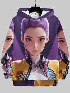 K-Pop Rumi 3D Printed Graphic Casual Hoodie for Girls, Cute Long Fitted Sweatshirt, Trendy Anime Peripheral Clothing, Fall & Winter Fashion