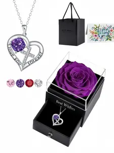 Sacred Heart Twin Pact · Pink Diamond Eternal Love | Niche High-End Luxury Heart Cross Gem Necklace with Purple Preserved Rose Gift Box, Perfect All-Occasion Gift for Wife & Daughter, Ideal for Mother's Day & Valentine's Day, Heart Design Necklace