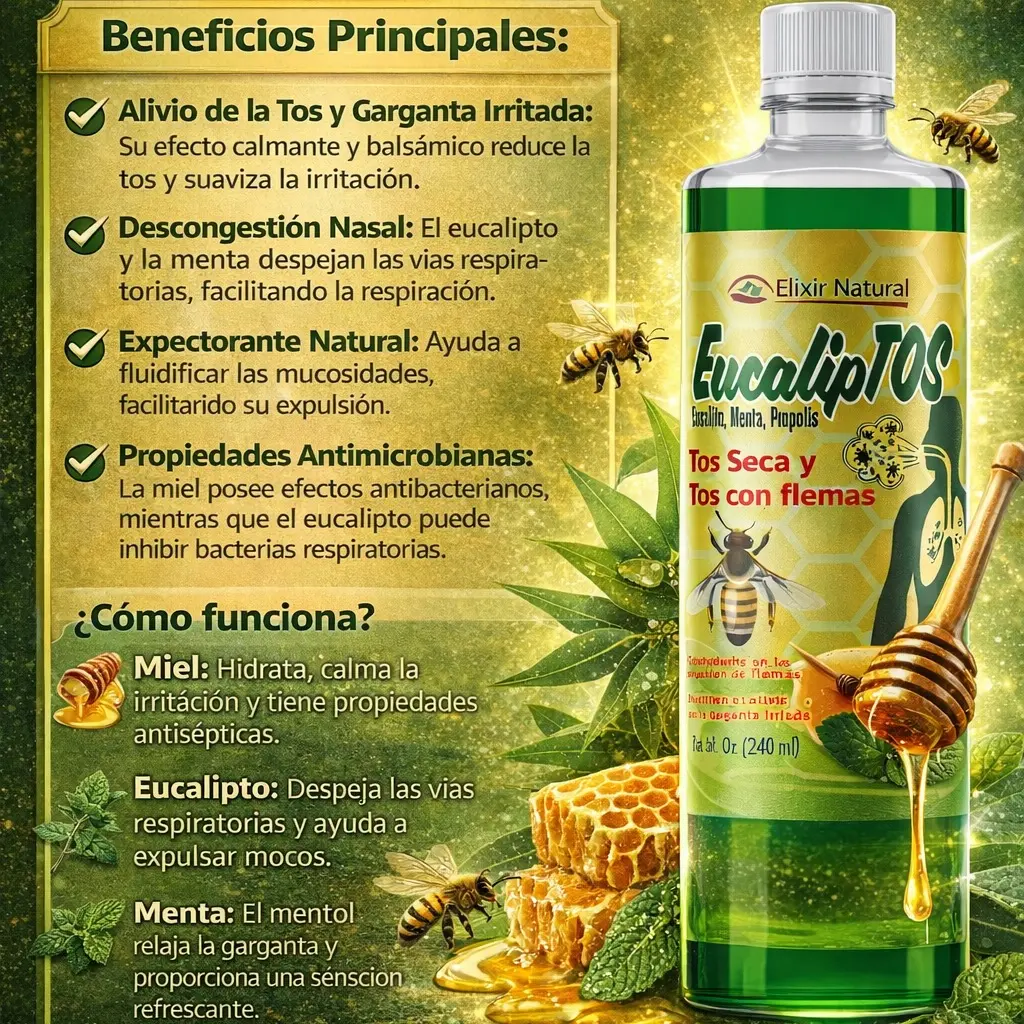 Enilife Natural Soothing Honey Cough Syrup with Eucalyptus, Mint & Sweet Flavors - Herbal Respiratory Support Supplement