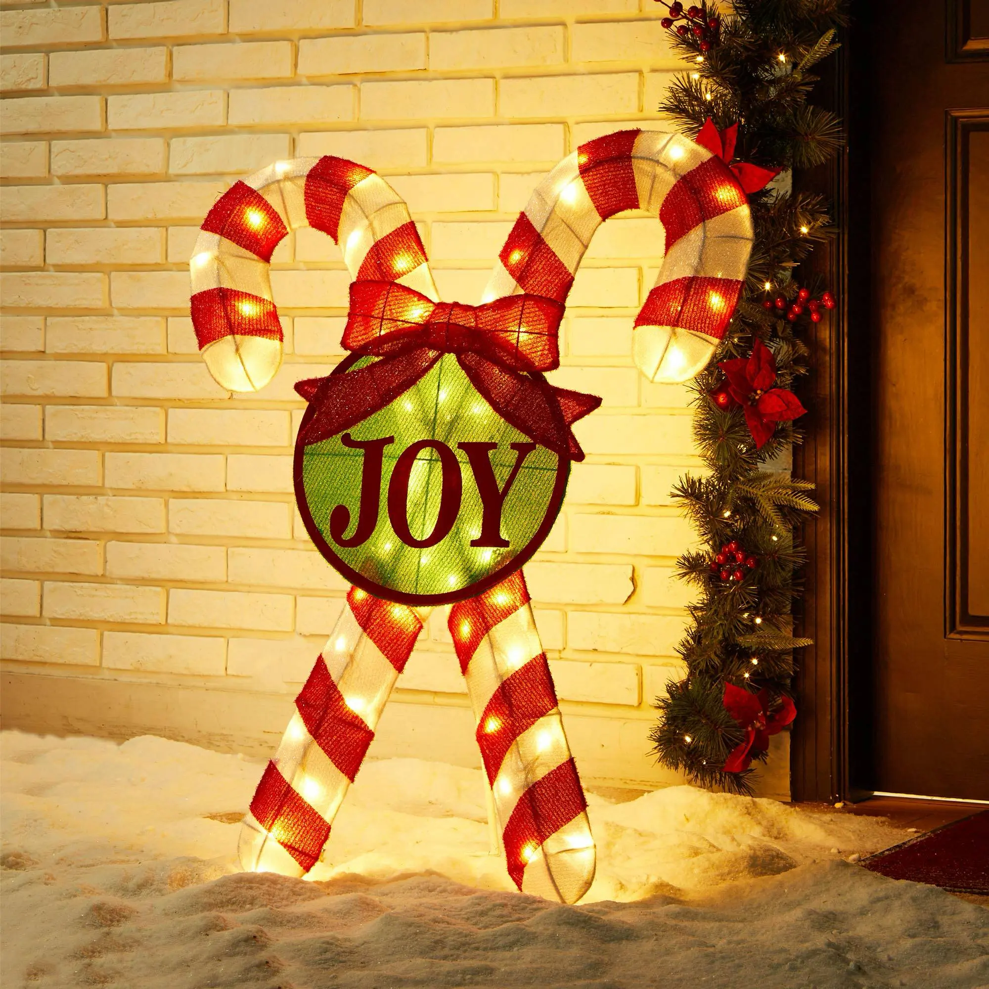 Glitzhome 35.5"H Lighted Christmas Candy Cane Outdoor Decor with 60 Warm White LED Lights (KD)