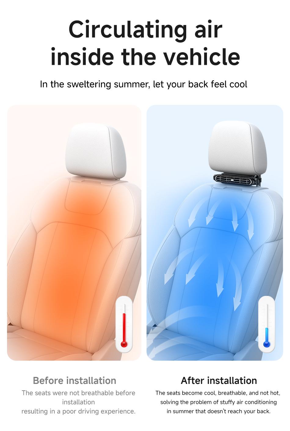 2026 Upgraded Car Fan, Mini Portable USB Cooling Fan for Driver & Passenger Seat, 3 Wind Speeds Quiet Backseat Headrest Neck Fan for Kids Baby, Universal Vehicle Accessories for Car Jeep Van RV Truck