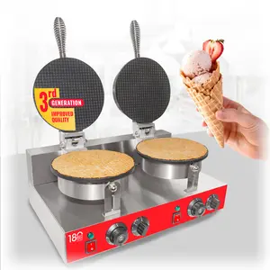 AR-HCB2_Red Waffle Cone Maker | Commercial Double Waffle Cone Iron | Stainless Steel | Nonstick Coating | Manual