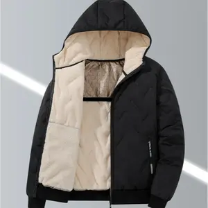 Winter Men's Casual Stylish Versatile New Plain Minimalist Fleece Lined Thick Warm Hoodie Cotton Jacket in Polyester fridge cig shirt micro elasticity weather outfit winter product trendy various outdoor activity athleisure outfits flannel jacket fleece