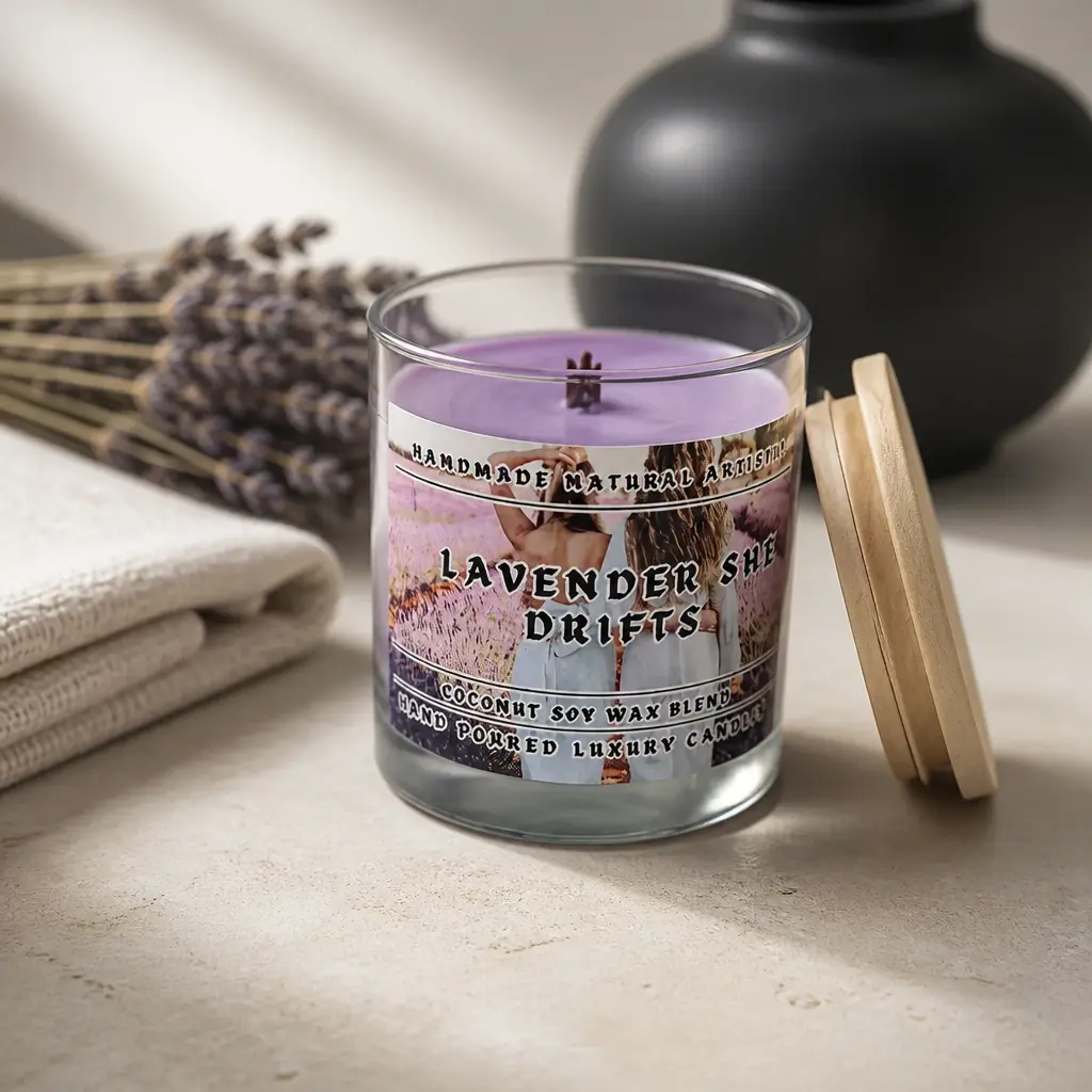 Lavender Wood Wick 6 oz Candle - Relaxing Aromatherapy Candle Decor Ornaments