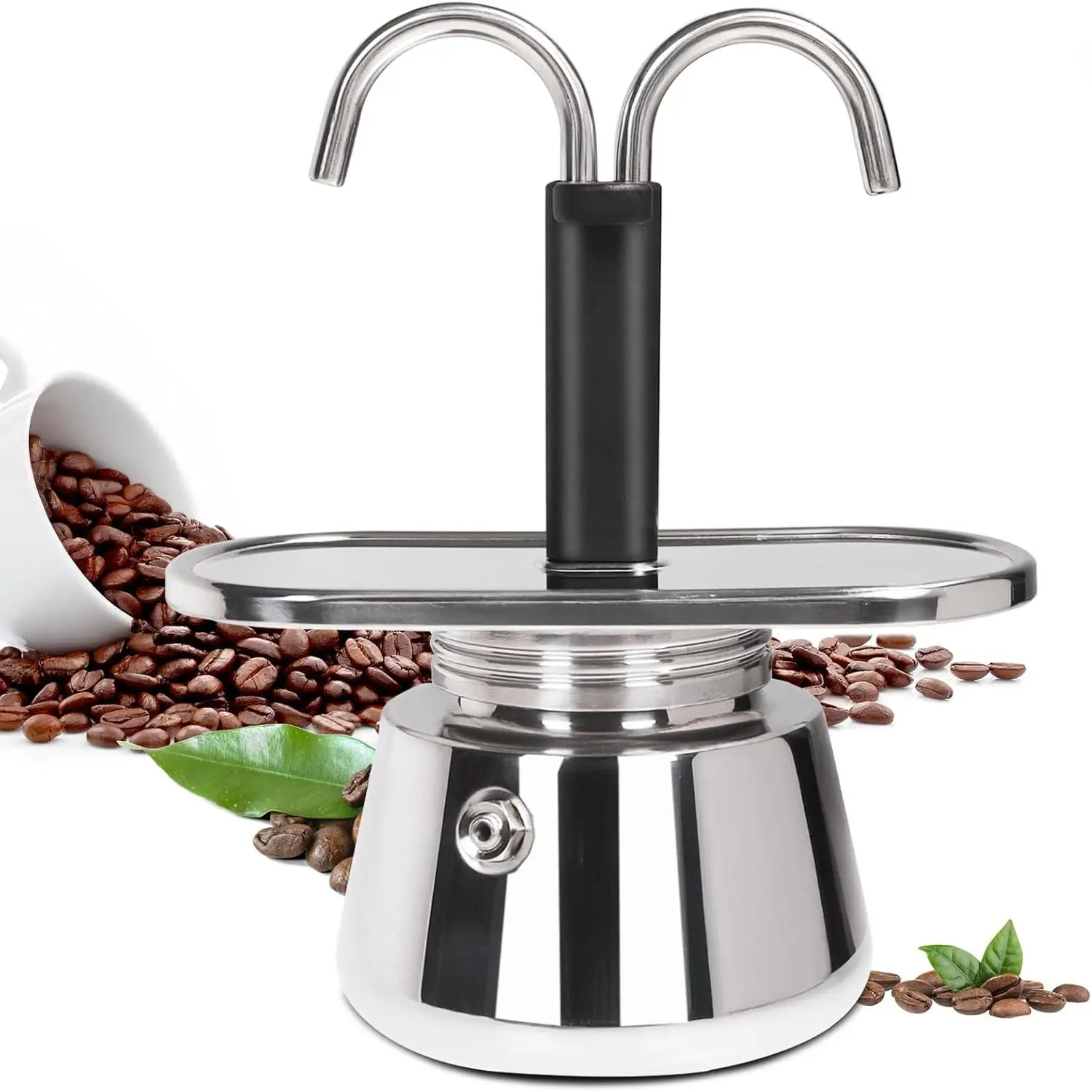 2 Cup Dual Pipe Moka Pot Stainless Steel Stovetop Espresso Maker Cafeteras Italian Percolator Espress Makers Capable Greca Mocha Coffee Machine for Induction  150ml 5.1oz
