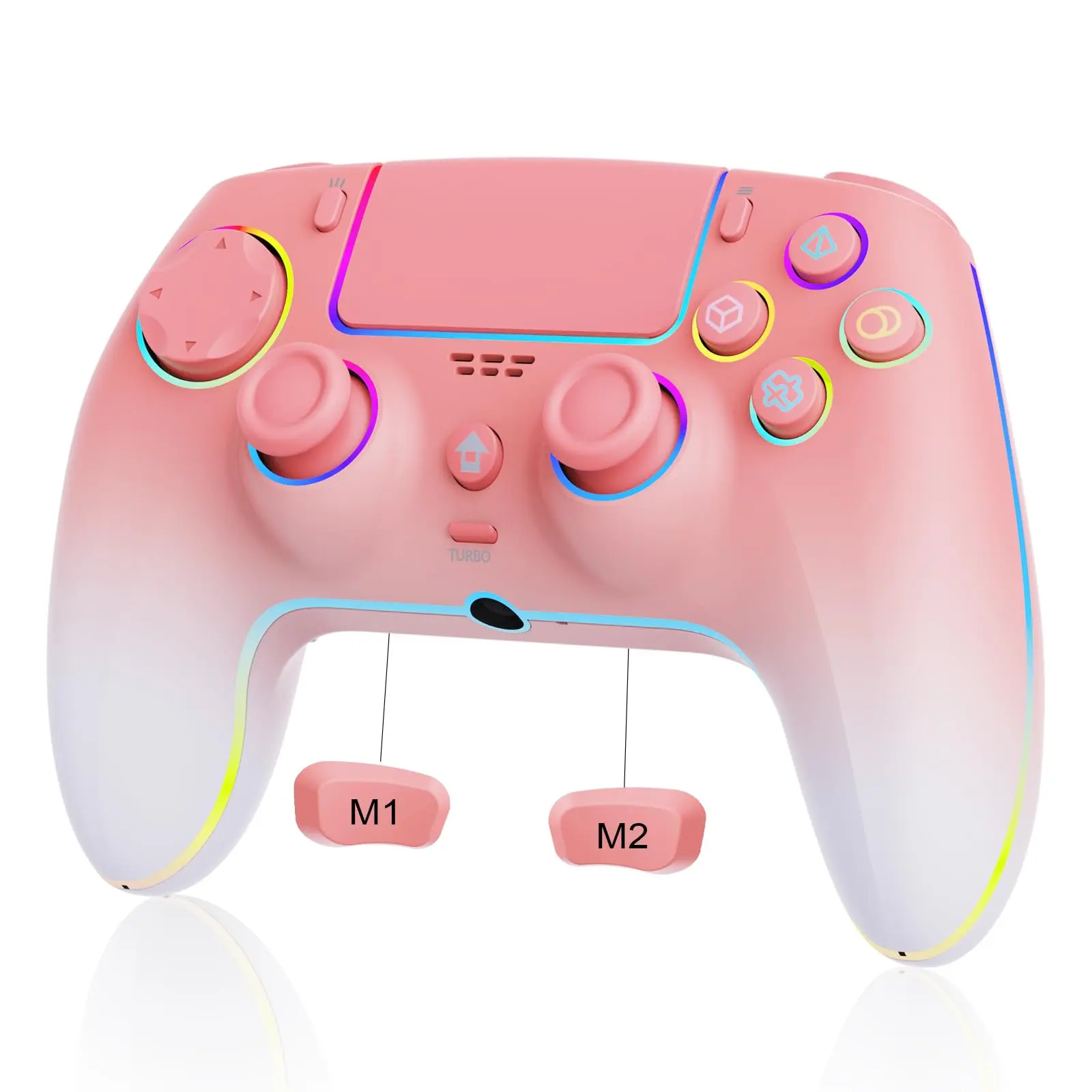 Wireless Pink White Gradient Controller For Ps-4/ps-3/pc/steam Deck/mac/ios/android With Paddles/hall Effect Trigger/turbo/cool Rgb/6 Axis Gyro  Compatible 2/switch/lite/oled