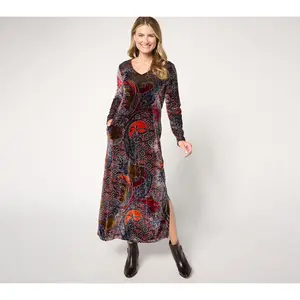 Attitudes by Renee Regular Printed Knit Velvet V-Neck Dress